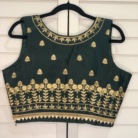 NWT - House of Indya Green Sequin Thread Embroidered Silk Lehenga Set - Size L - Picture 4 of 16